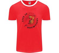 Life Is Brewtiful Beer Alcohol Larger Uomo Ringer T-Shirt