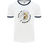 Life Is Brewtiful Beer Alcohol Larger Uomo Ringer T-Shirt