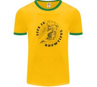 Life Is Brewtiful Beer Alcohol Larger Uomo Ringer T-Shirt