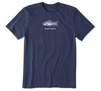 Life Is Good Good Catch Fish - Maglietta da Uomo in Cotone, a Maniche Corte, Girocollo, con Grafica