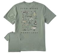 Life Is Good M Crusher Tee Fish More Worry Les Mosgrn T-Shirt, Verde Muschio, S Uomo