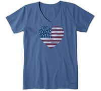 Life Is Good T-Shirt da Donna con Scollo a V e Grafica con Bandiera ad Acquerello