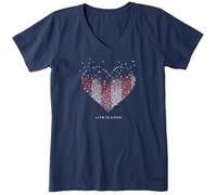 Life is Good T-Shirt da Donna con Scollo a V e Grafica Crusher con Cuore Stelle e Strisce
