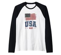 Life Is Really Good Distressed Bandiera USA 4 luglio Spiaggia Maglia con Maniche Raglan