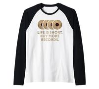 Life Is Short Buy More - Cercatore per Casse da Collezione di Dischi in Vinile Maglia con Maniche Raglan