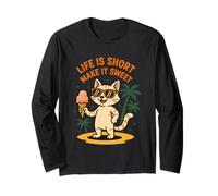 Life Is Short Make It Sweet Gatto Gelato Estate Maglia a Manica
