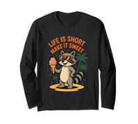 Life Is Short Make It Sweet Raccoon Gelato Divertente Maglia a Manica
