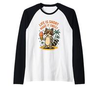 Life Is Short Make It Sweet Raccoon Gelato Divertente Maglia con Maniche Raglan