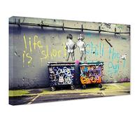 Life is Short - Quadro su tela, pronto da appendere, Banksy Like - Stampa artistica da parete moderna (formato div.formati) (60 x 80 cm)