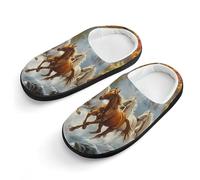 Life Mountain Stream Running Horse Wild Kids Pantofole in cotone senza lacci per camera da letto, interni ed esterni, Stile nero, 34 EU