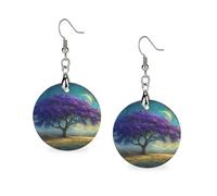 Life Tree Wilderness Moonlight orecchini in legno da donna rotondi pendenti pendenti orecchini gioielli alla moda 3,0 x 6,1 cm