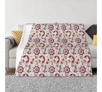Lifebuoy - Coperta per divano, con motivo ancora e timone, morbida, leggera, accogliente, calda, in flanella, per divano e letto, per tutte le stagioni