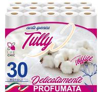LifeChic Carta Igienica TULLY 30 Rotoli 2 Veli Profumata al Talco - Carta Morbida e Resistente, Delicata sulla Pelle, Ideale per Bambini e Famiglia, Rotoli Lunghi e di Qualità Premium