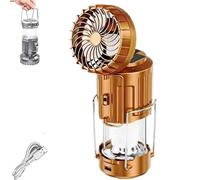 LIFECOSM Calenarcnt Camping Lantern,5-in-1 Portable LED Camping Lantern with Fan,USB Rechargeable & Battery Powered Emergency Solar Outdoor Light for Hiking Camping and Outdoor Adventures (Gold)