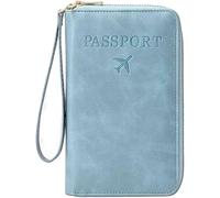 LIFECOSM Rowgins Multi-Functional RFID Passport Wallet, Passport Holder for Travel Essentials, Secure Id Card Organizer with Anti-Theft Protection for Women and Men (sky blue)