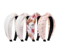 LifeDawn 4 cerchietti per capelli annodati per donne e ragazze, fasce per capelli annodate con fiori e perle, graziose fasce per capelli da donna, larghe senza denti, spesse, accessori per capelli,