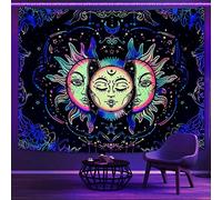 Lifeella Arazzo di luce nera sole e luna, raggi UV reattivi che bruciano il sole si illuminano al buio estetico mistico da appendere alla parete colorato (Mutil, 150 x 200 cm)