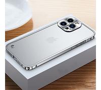 LIFEKA Custodia con struttura in metallo placcato di lusso per iPhone 11 12 13 14 Pro Max 12 13 Mini 14Plus Custodie per telefono con piastra posteriore in acrilico satinato, argento 1, per iPhone 12