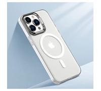 LIFEKA Custodia per PC in metallo per iPhone 12 13 14 Pro Max 14plus Ricarica wireless con cavalletto Cover satinata traslucida, bianca, per iPhone 14