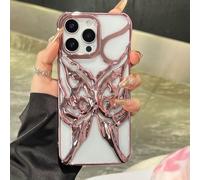 LIFEKA Custodia per telefono con placcatura a farfalla cava per iPhone 16, 15, 14 Plus, 13, 12 Pro Max, 11, 16E, antiurto, in morbido TPU, oro rosa, per iPhone 13