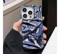 LIFEKA Custodia per telefono di lusso in metallo galvanico argentato 3D antirughe per iPhone 16, 15, 14, 13, 11, 12 Pro Max, custodia morbida antiurto con effetto acqua viola, blu, per iPhone 13 Pro