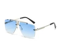 LIFEKA Occhiali da sole vintage senza montatura con doppio ponte, da uomo e da donna, con lenti sfumate oversize, ideali per la strada e il tiro sportivo (argento-blu sfumato).