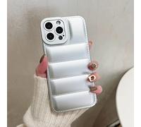 LIFEKA Piumino in pelle di lusso The Puffer Phone Case per iPhone 14 13 12 11 Pro Xs Max X Xr 7 8 Puls SE Cover antiurto color caramella, argento, per iPhone 14 Promax