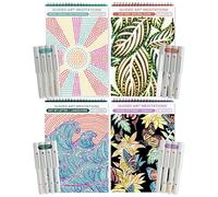 Lifelines FlowArt - Confezione da 4 blocchi per attività artistiche, meditazioni guidate con pennarelli, colora per numeri/lettera, Dot Art e altri libri da colorare per adolescenti, adulti e anziani