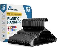 LifeMaster 120 grucce appendiabiti in plastica nera, leggere, resistenti, con scanalature per spalle intelligenti per abiti e reggiseni, salvaspazio, antiscivolo, design sottile