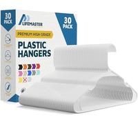 LifeMaster Confezione da 30 grucce in plastica bianca, leggere e resistenti, con scanalature per spalle per abiti e reggiseni, appendiabiti salvaspazio