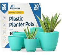 Lifemaster Vaso con fori di drenaggio, leggero, resistente e salvaspazio, per interni ed esterni, versatile, design semplice e moderno, set da 20 vasi in plastica, colore verde acqua