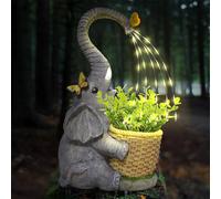 lifemet Statua da giardino a forma di elefante solare con vaso per piante, realistica, in resina, ornamento per prato, statuetta per cortile, arte da giardino, regali