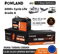 LiFePO4 12V 200AH 24V 100AH Caricabatterie gratuito Batteria al litio da 12,8 V Built-in 200A BMS 6000+ Ciclo per Barca Nave Veloce da UE