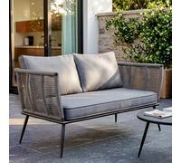 LIFERUN Divano in rattan a 2 posti, per balcone, grigio, divano, piccolo balcone, giardino d'inverno, terrazza, mobili per interni ed esterni, resistente alle intemperie, panca con schienale
