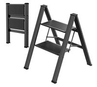 LIFERUN Scala a pioli in alluminio con 2 gradini, pieghevole, antiscivolo, per la casa, multifunzione, facile da riporre fino a 150 kg, portata per cucina, casa, esterni e ufficio, colore: nero