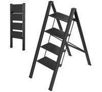 LIFERUN Scaletta in alluminio con 4 livelli, pieghevole, antiscivolo, per la casa, multifunzione, facile da riporre fino a 150 kg, portata per cucina, casa, ufficio, colore nero