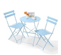 LIFERUN Set da Bistrò 3 Pezzi, Tavolo da Giardino Pieghevole Metallo, Set da Balcone con 2 Sedie, Mobili da Giardino, Pieghevole, Tavolo con Sedie per Balcone e Terrazzo, Blu