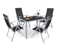 LIFERUN Set di 5 mobili da giardino in alluminio, set di 4 sedie pieghevoli regolabili + 110 x 70 cm, in WPC, resistente alle intemperie, rettangolare, per terrazze, set da pranzo, per esterni, colore