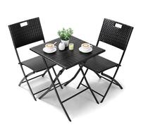 LIFERUN Set di Mobili da Balcone Pieghevole da 3 Pezzi, Mobili da Bistrot, Set Giardino in Rattan, 1 Tavolo e 2 Sedie, Sedia Pieghevole per Balcone, Giardino e Terrazza, Nero