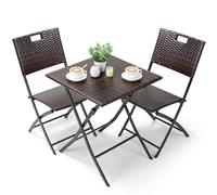 LIFERUN Set di Mobili da Balcone Pieghevole da 3 Pezzi, Mobili da Bistrot, Set Giardino in Rattan, 1 Tavolo e 2 Sedie, Sedia Pieghevole per Balcone, Giardino e Terrazza, Marrone