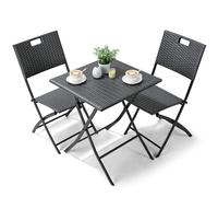 LIFERUN Set di Mobili da Balcone Pieghevole da 3 Pezzi, Mobili da Bistrot, Set Giardino in Rattan, 1 Tavolo e 2 Sedie, Sedia Pieghevole per Balcone, Giardino e Terrazza, Grigio