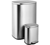 LIFERUN Set Pattumiera Cucina 50l + 5l, Set di Cestino a Pedale in Acciaio, con Chiusura Silenziosa, Secchio Interno, isolare gli odori, Grande Pattumiera, per Ufficio, Casa, Camera, Argento