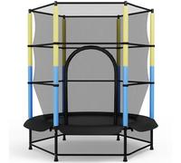 LIFERUN Trampolino Elastico Bambini, Tappeto Elastico Bambini Ø140 cm, Salterello bambini con Rete Sicurezza, Trampolino Giardino per Esterno e Interno, Max 50 kg, per Regali, Blu-Giallo