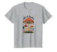 Life's A Garden - Fungo Stravagante Regalo per Amanti della Natura Maglietta, Bambini, Grigio Melange, 10 Anni