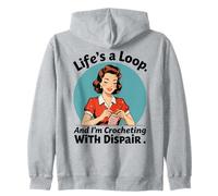 Life's a Loop Crochet With Despair Meme Citazione in stile retrò Felpa con Cappuccio