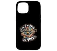 Life's Better On Vinyl Record Player Retro Music Lover Custodia per iPhone 15