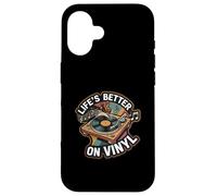 Life's Better On Vinyl Record Player Retro Music Lover Custodia per iPhone 16