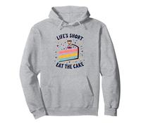 Lifes Short Mangia la Torta Divertimento Amante dei Dessert Felpa con Cappuccio, Unisex per Adulti, Grigio Melange, XL