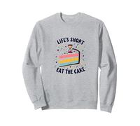 Lifes Short Mangia la Torta Divertimento Amante dei Dessert Felpa, Unisex per Adulti, Grigio Melange, XXL