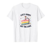 Lifes Short Mangia la Torta Divertimento Amante dei Dessert Maglietta, Uomo, Bianco, XXL